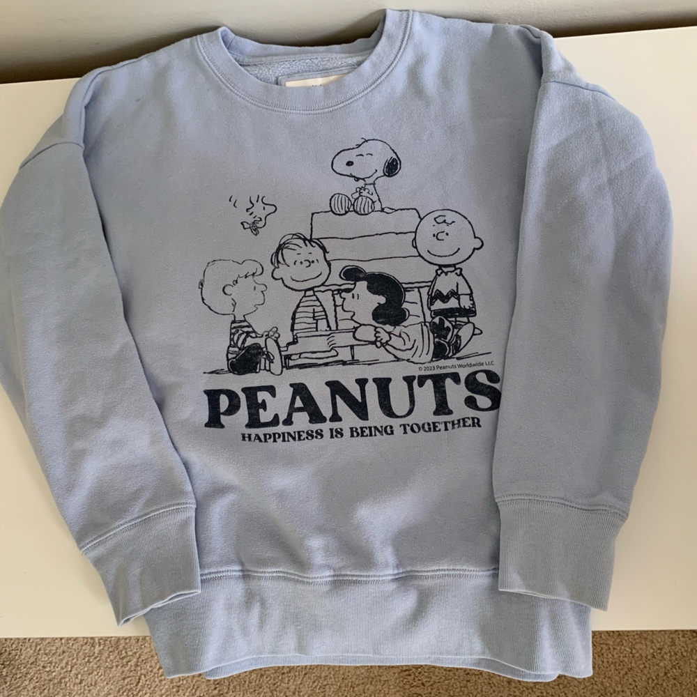 Abercrombie Kids Peanuts Sweatshirt Girls Light Blue Crewneck Sweater Size 9/10